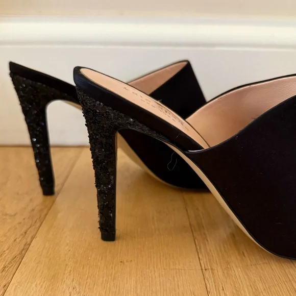 Kate Spade Black Satin Heels with Glitter - Picture 3 of 5